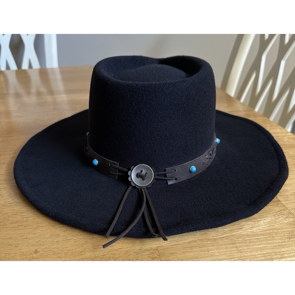 Frye Women's Black Western Cowgirl‎ Boho Rodeo Felt Hat NWT Leather Band